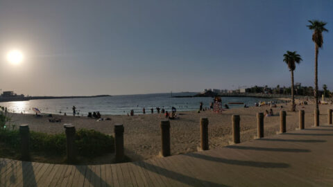 Sunset over the sea at La Mer beach in Dubai